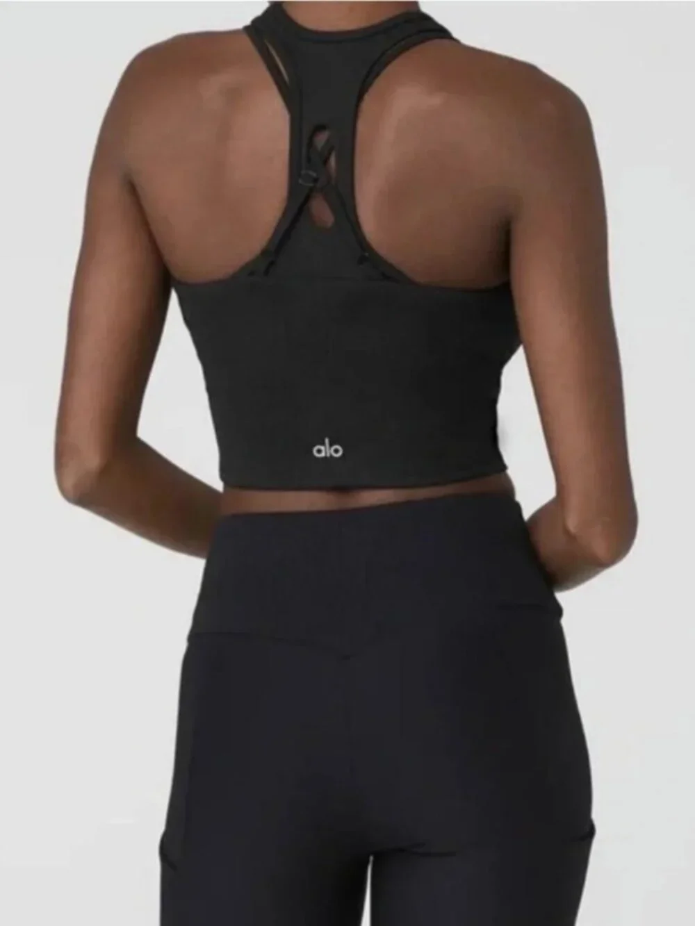 ALO Ribbed Airlift Enchanted Bra Tank in Black Size S